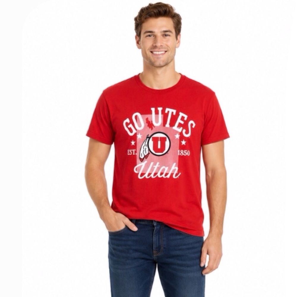 Utah Utes T Shirt Size Small Rolled Sleeves Comfort Fit Red Three Square New
